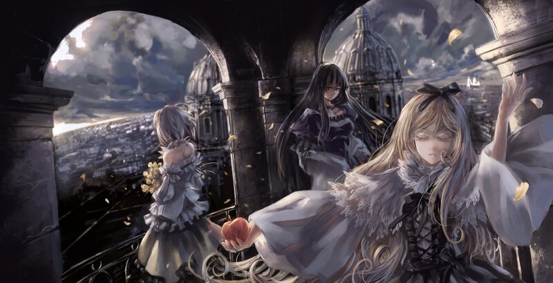 Three Girls on a Balcony — Gray
