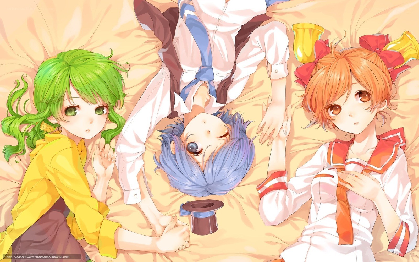 three girls on a bed
