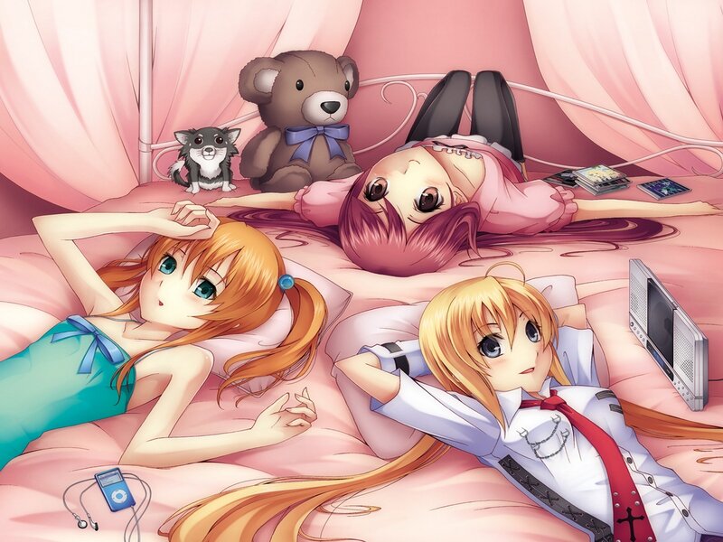Three Girls on a Bed — Pink