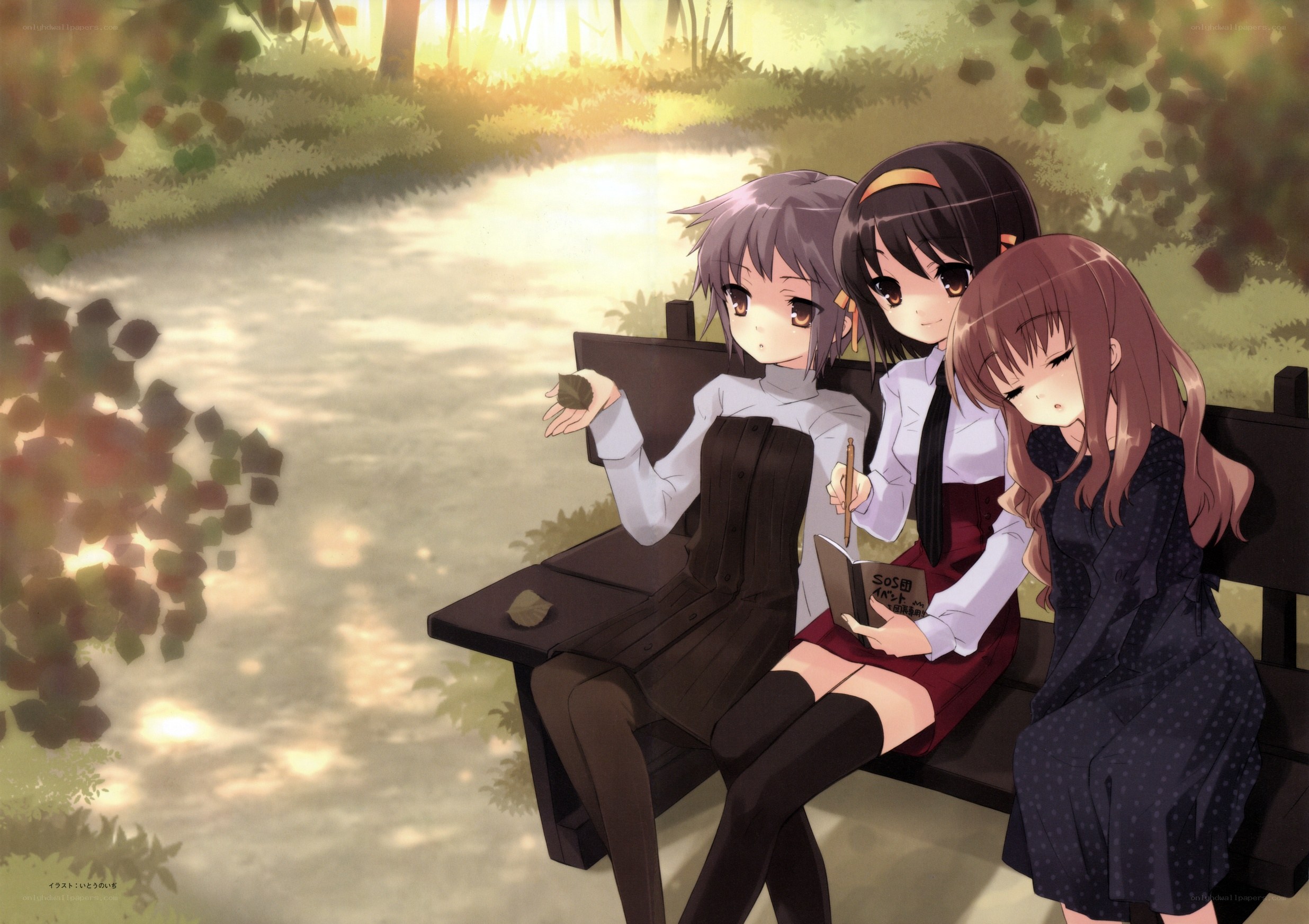 Three girls on a bench