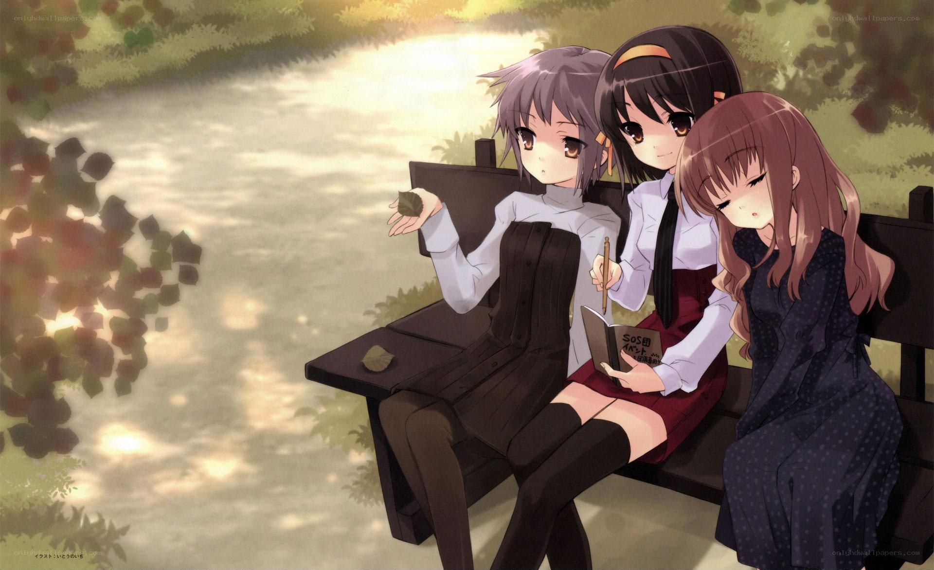 Three girls on a bench