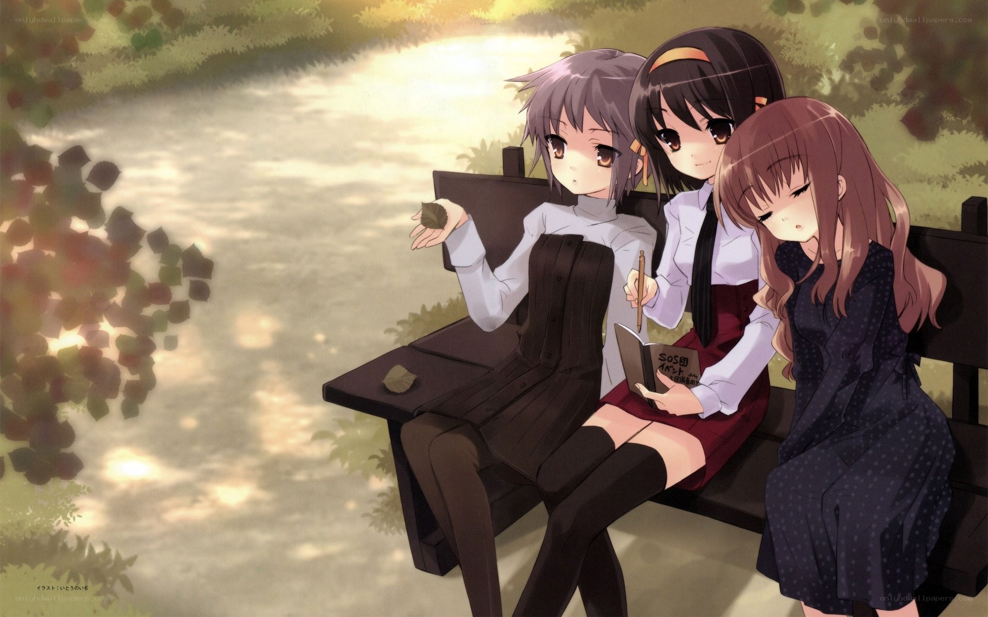 three girls on a bench