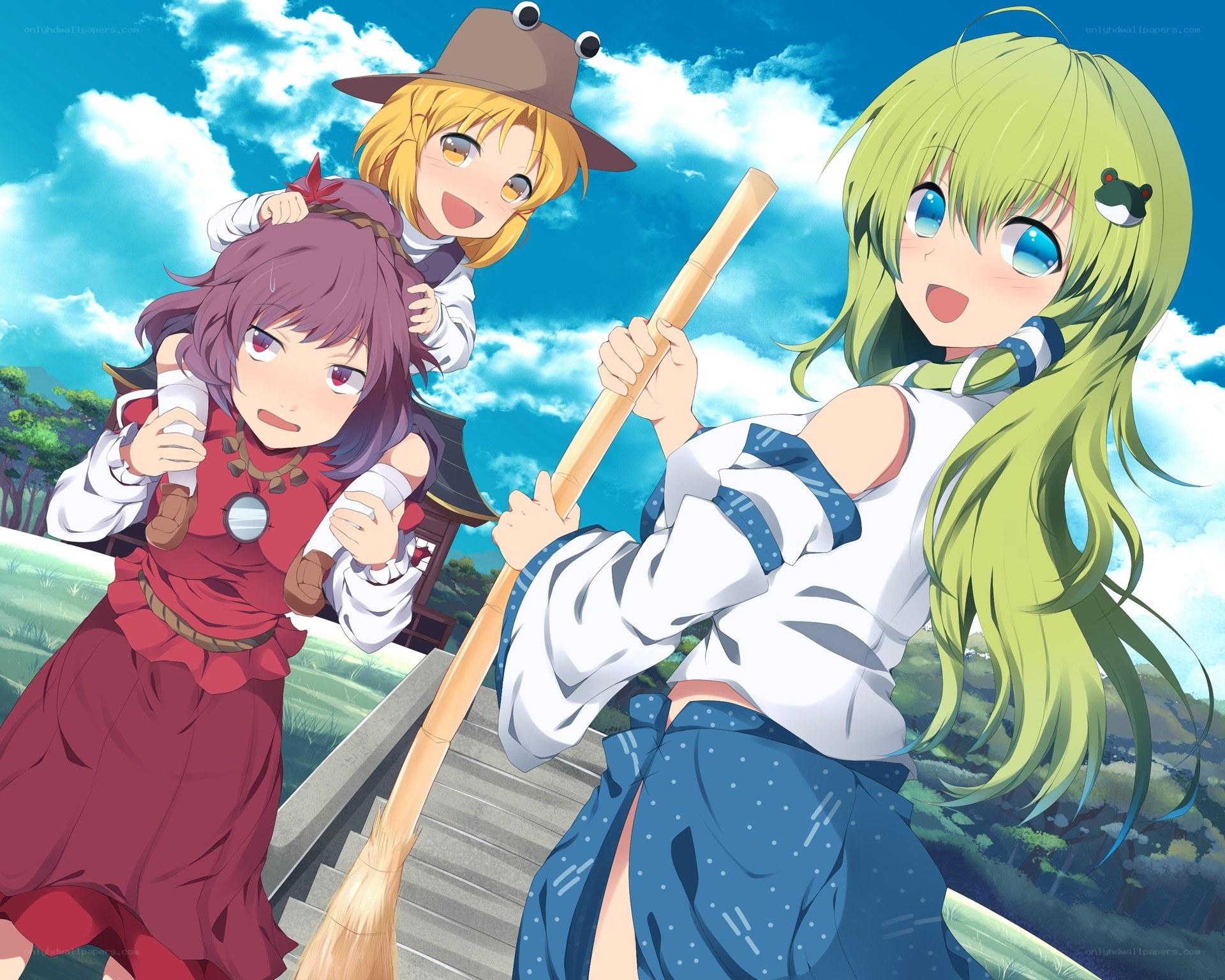 Three girls on a bridge
