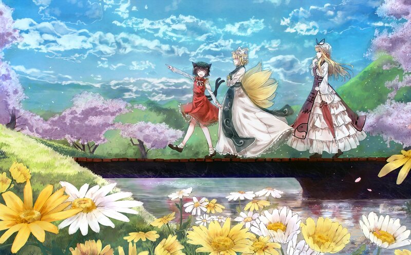 Three Girls on a Bridge — Blue, Serene