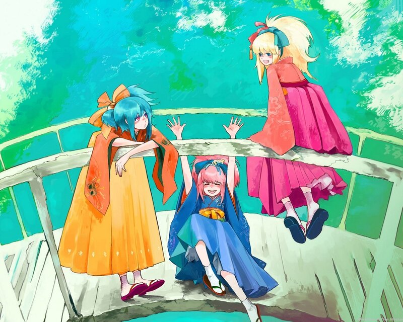 Three Girls on a Bridge — Blue