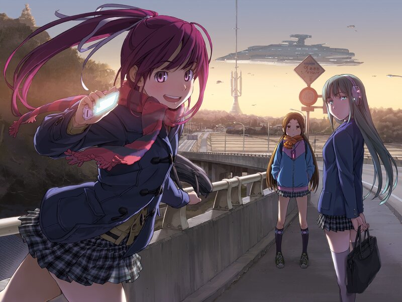 Three Girls on a Bridge — Purple