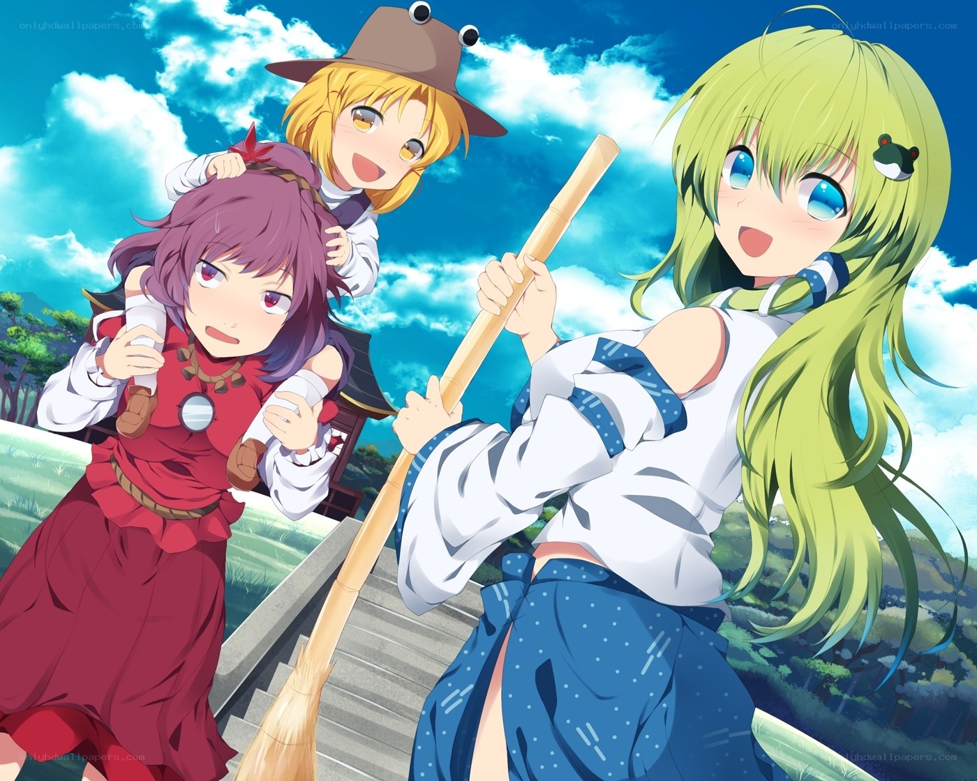 Three girls on a bridge