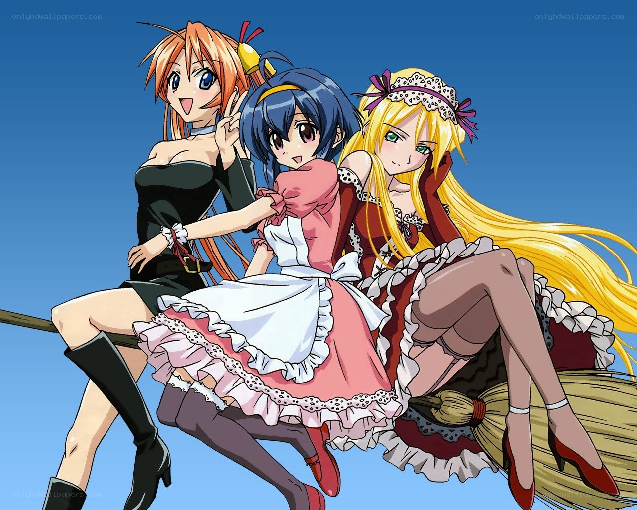 Three girls on a broomstick