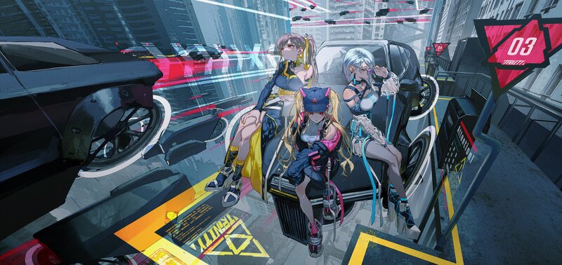 Three Girls on a Car