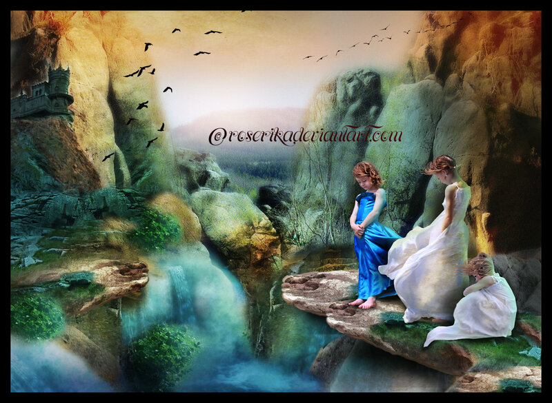 Three Girls on a Cliff — Blue