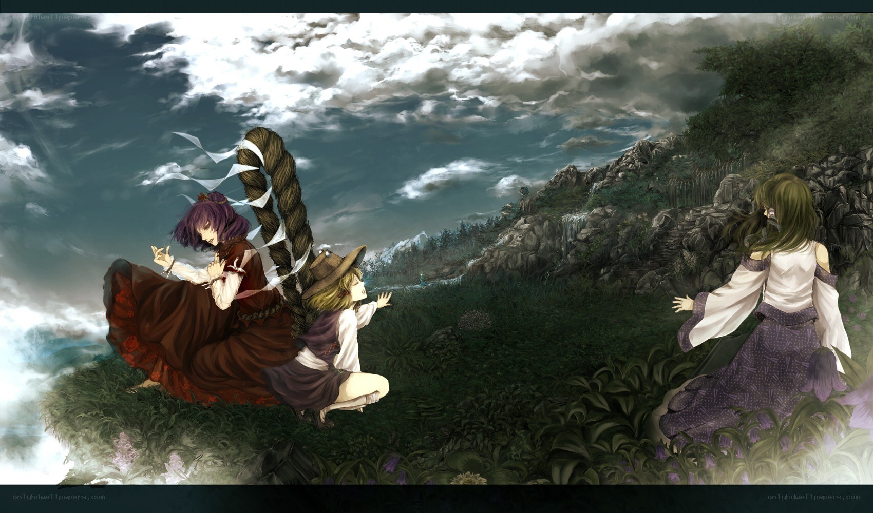 Three girls on a cliffside
