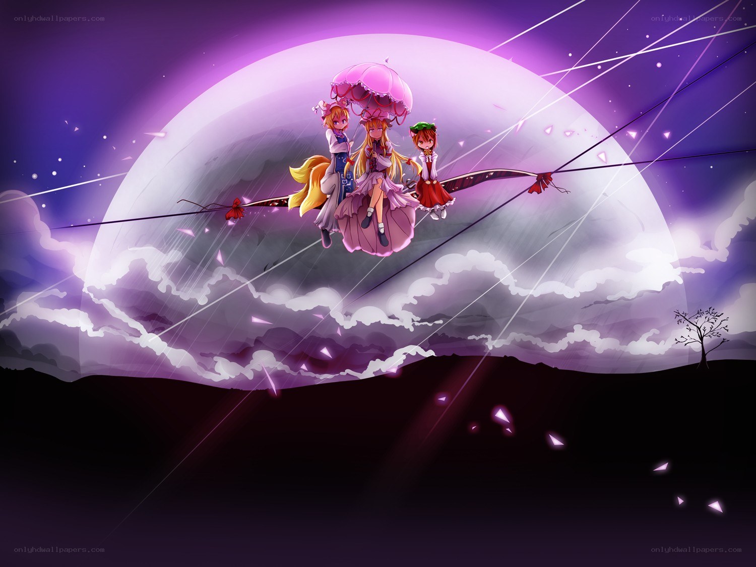 Three girls on a flying carpet