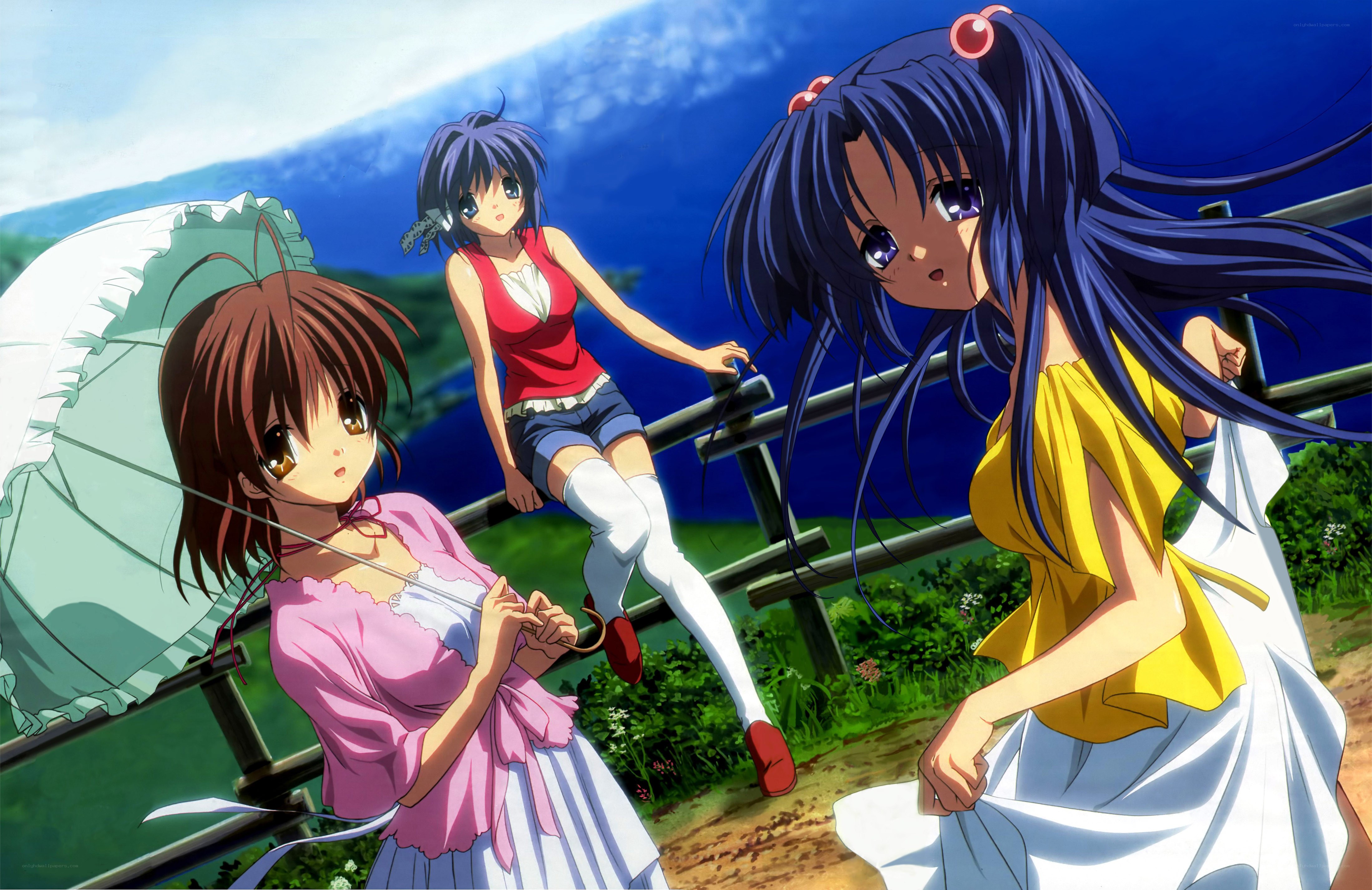 Three girls on a hillside
