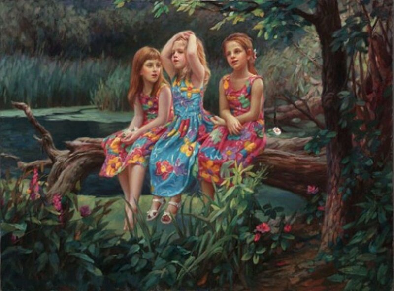 Three Girls on a Log