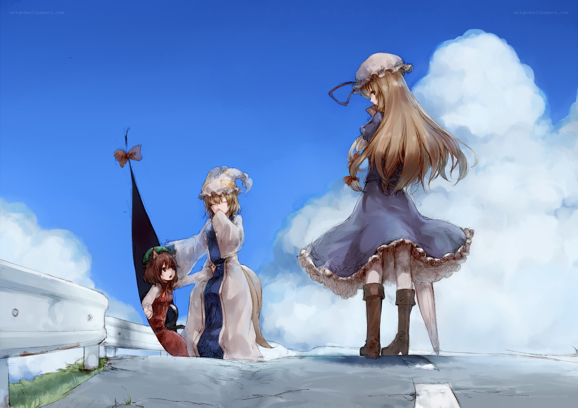 Three girls on a road