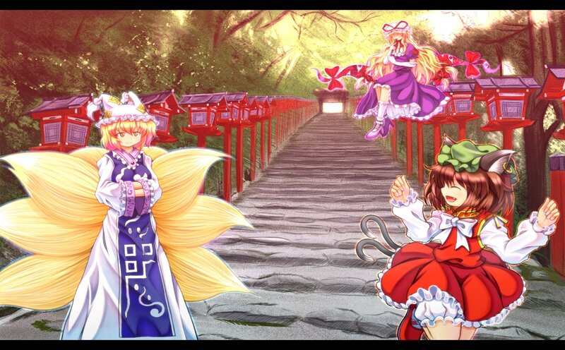 three girls on a shrine path