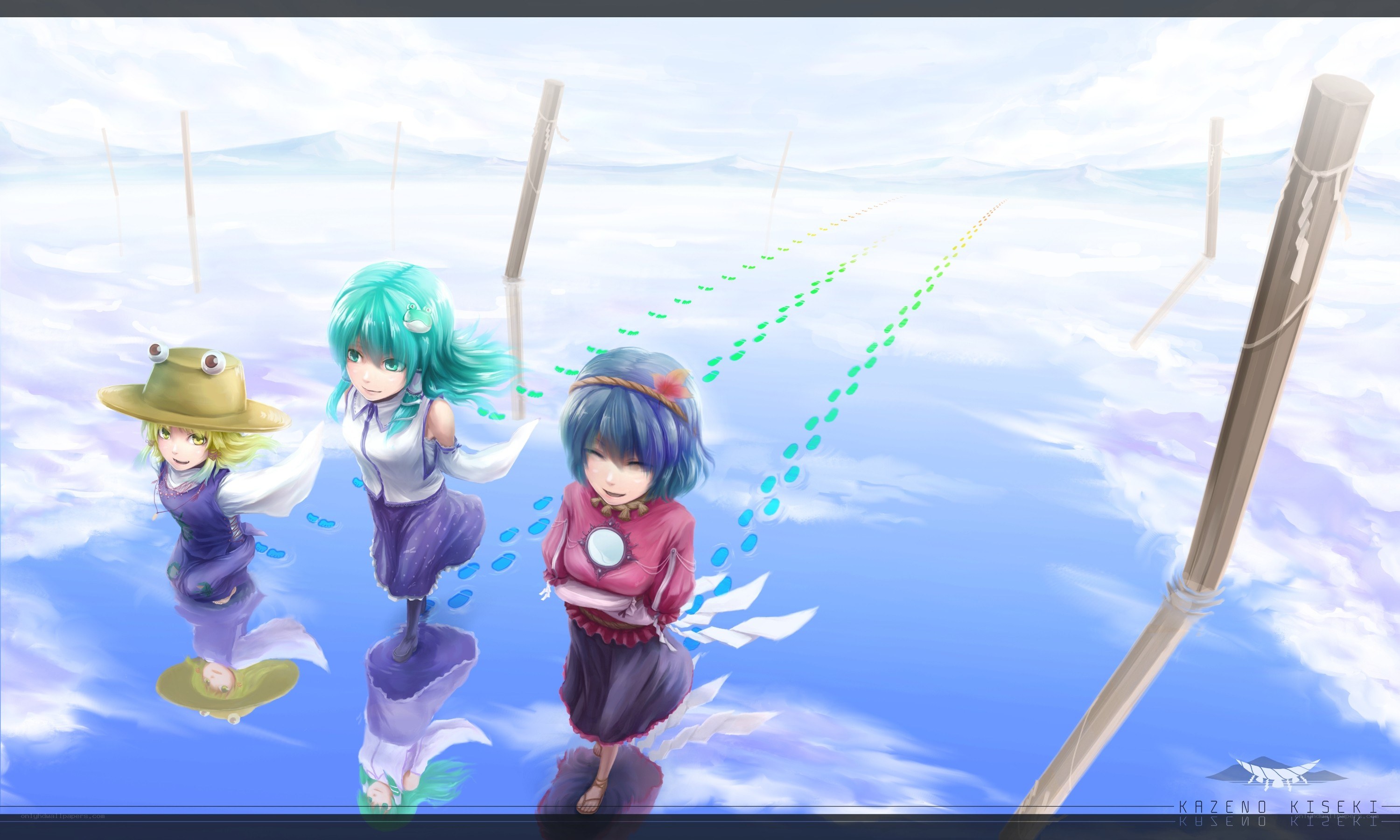 three girls on a sky path