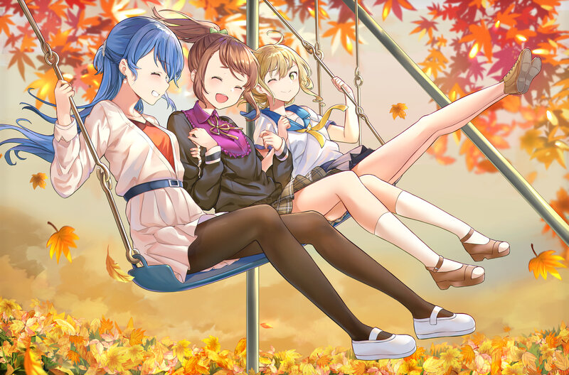 Three Girls on a Swing — Orange