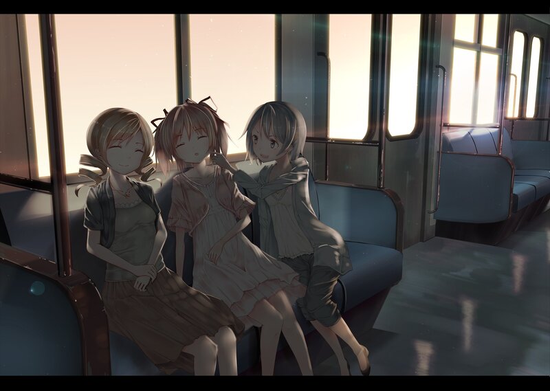 Three girls on a train