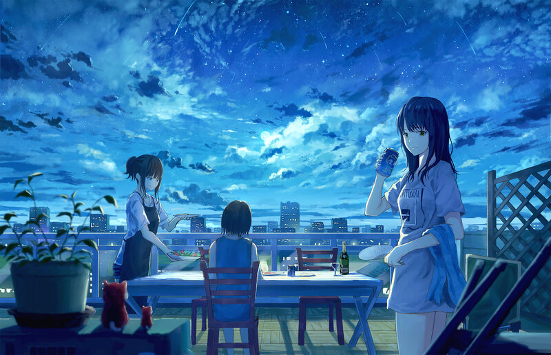 Three Girls on Balcony — Blue