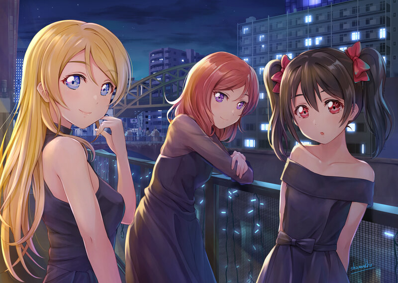 Three Girls on Balcony — Purple
