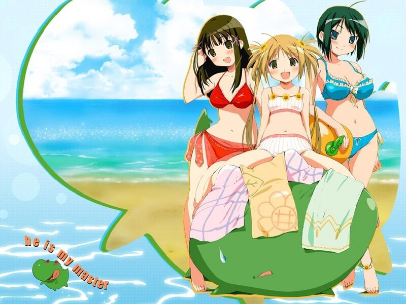 Three Girls on Beach — Blue, Cheerful