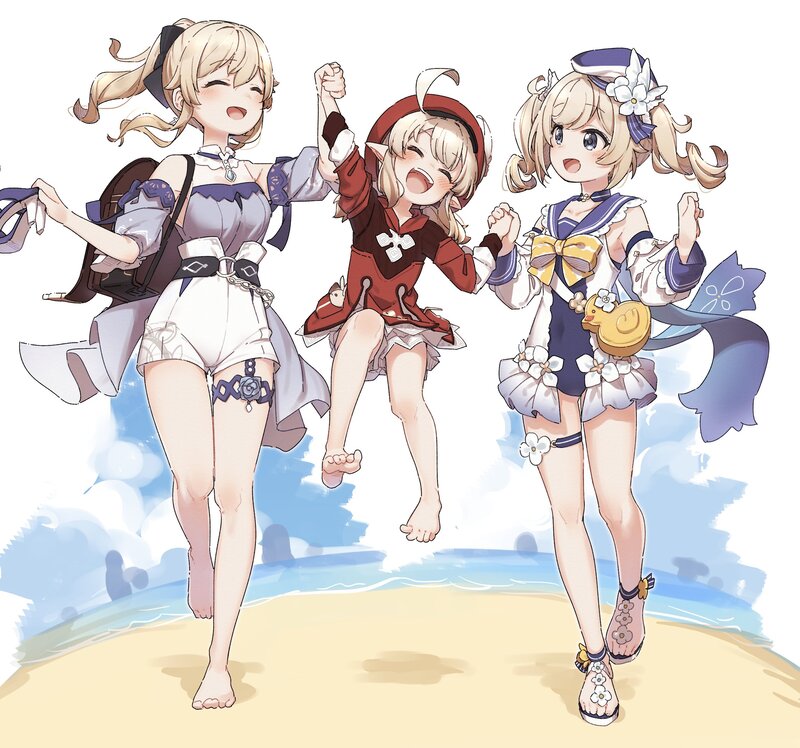 Three Girls on Beach — Blue, Joyful