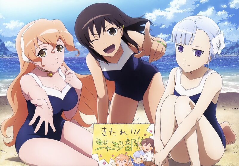 Three Girls on Beach — Blue, Relaxed, Afternoon, Anime