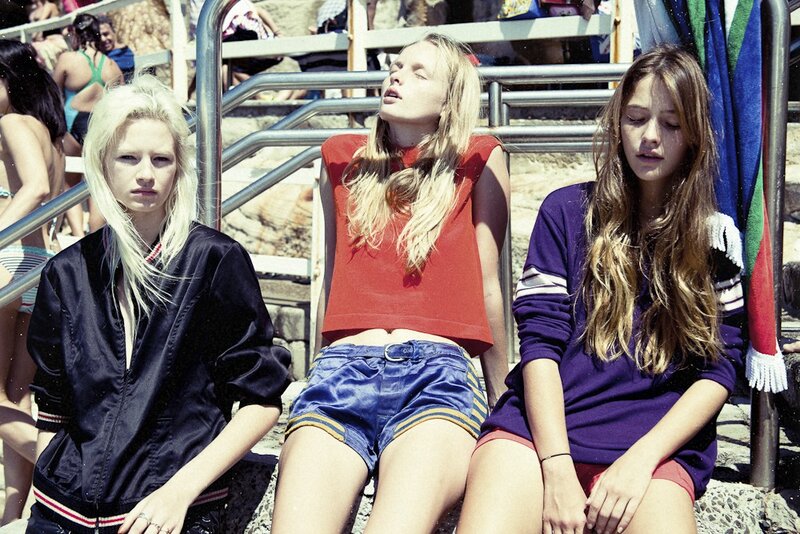 Three Girls on Beach — Blue, Relaxed, Afternoon, Photograph, Stairs