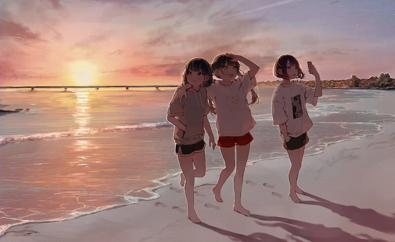 Three Girls on Beach — Pink