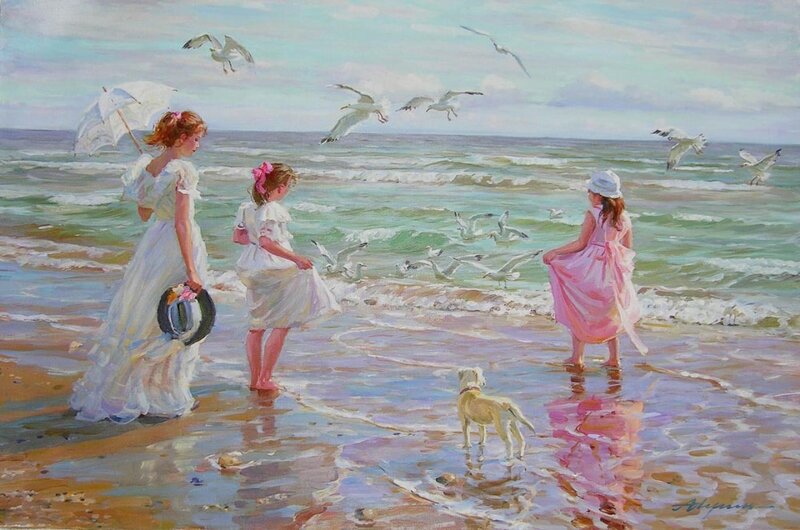 Three Girls on Beach — White