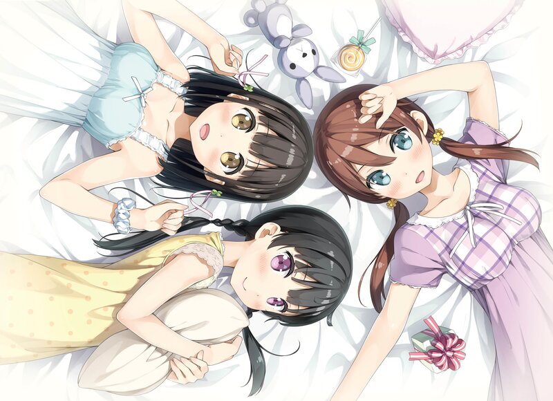 Three Girls on Bed — White