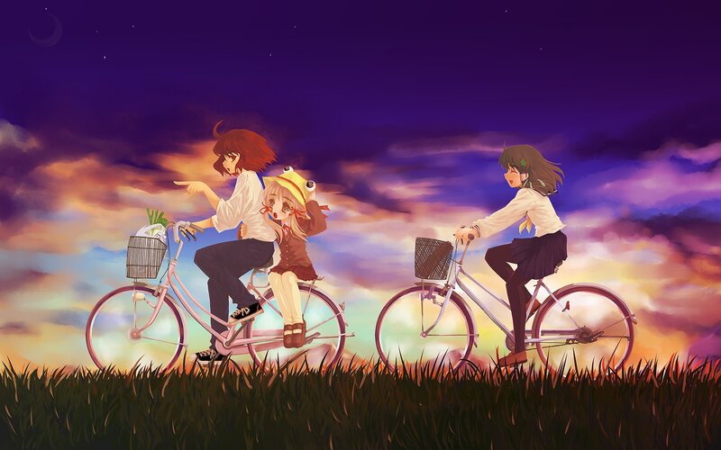 Three Girls on Bicycles — Purple