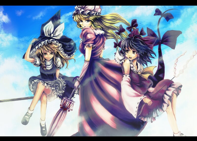 Three Girls on Broomsticks — Blue