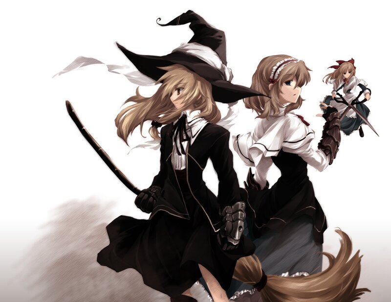 Three Girls on Broomsticks