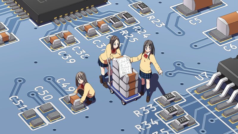 Three Girls on Circuit Board