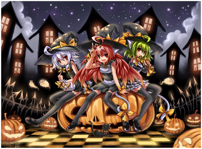 Three Girls on Pumpkin — Black