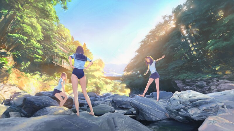 Three Girls on Rocks
