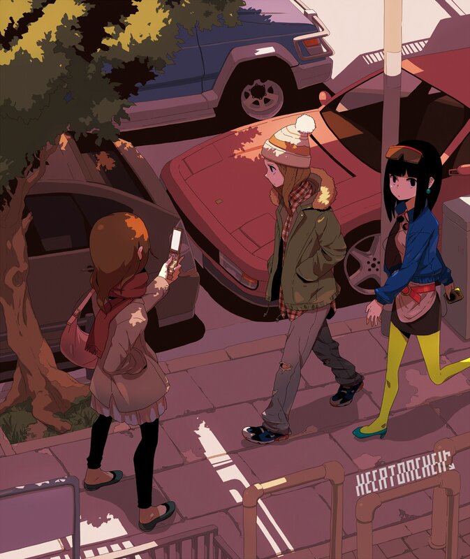 Three Girls on Sidewalk