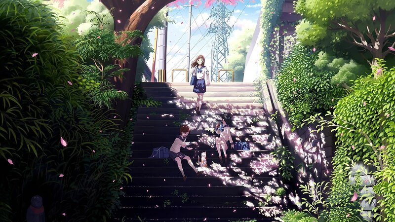 Three Girls on Stairs — Green