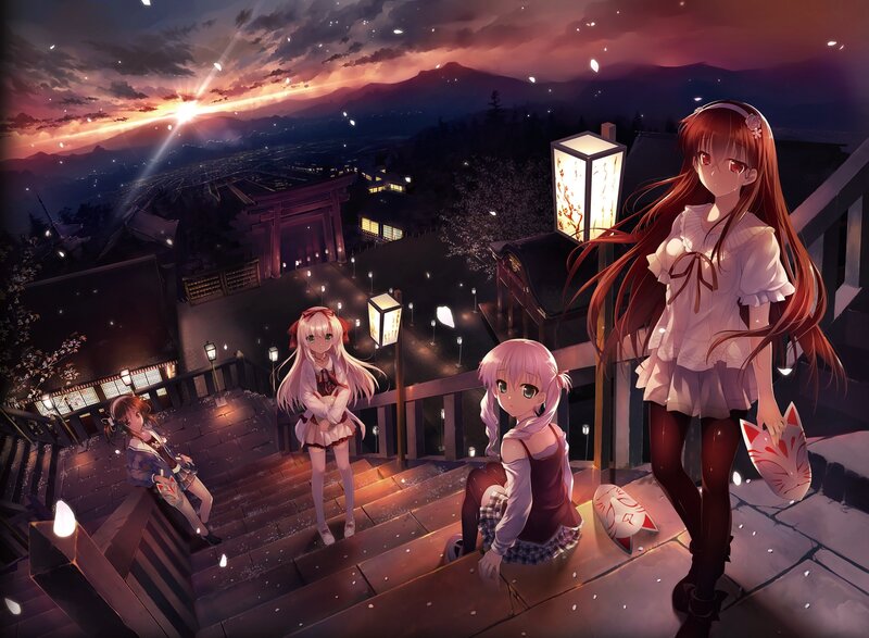 Three Girls on Stairs — Purple