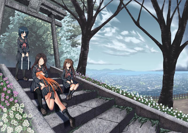 Three Girls on Steps