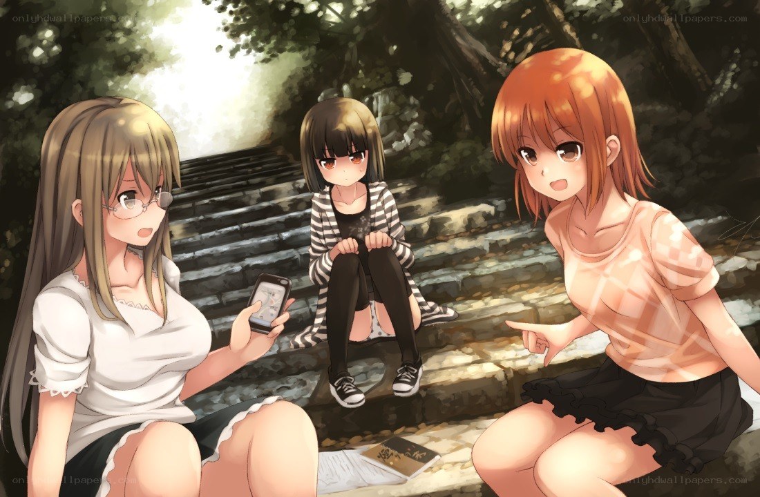Three girls on stone steps