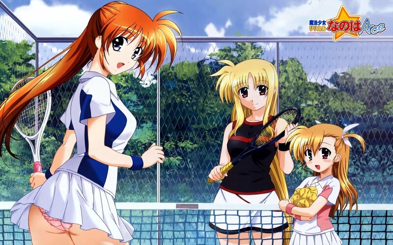 Three Girls on Tennis Court