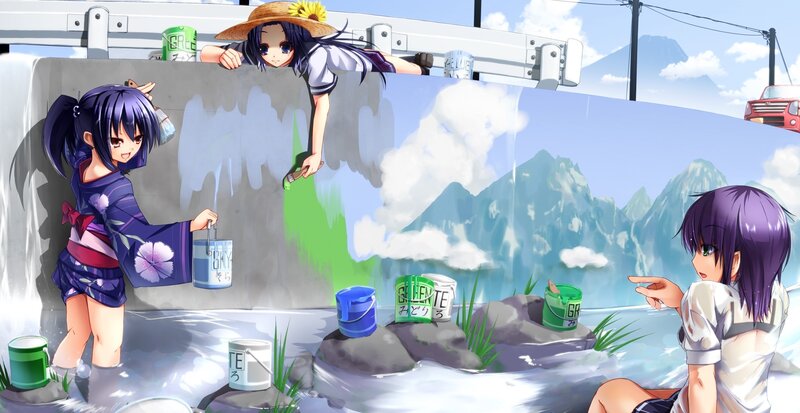 Three Girls Painting a Mural