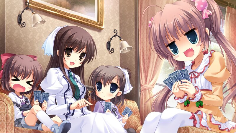 Three Girls Playing Cards — Brown