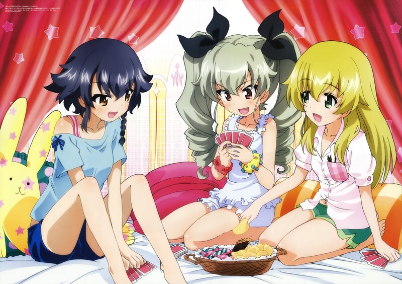 Three Girls Playing Cards — Red