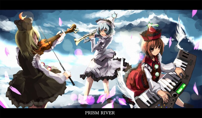 Three Girls Playing Instruments — Blue, Dramatic