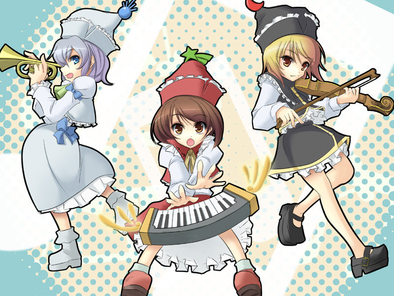 Three Girls Playing Instruments — Blue