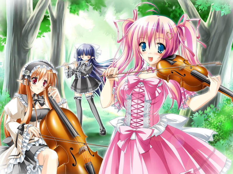 Three Girls Playing Instruments — Pink